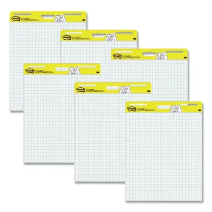 Post-it® Easel Pads Super Sticky Vertical-Orientation Self-Stick Easel Pads, Quadrille Rule, White, 25" x 30", 30 Sheets, 6 Pack