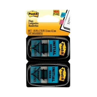 Post-it® Flags Arrow Message 1" Page Flags, "Initial Here", Blue, 50 Flags/Dispenser, 2 Dispensers/Pack