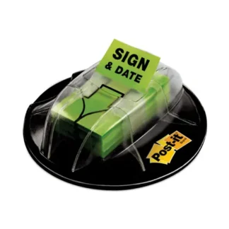 Post-it® Flags Page Flags in Dispenser, "Sign and Date", Bright Green, 200 Flags/Dispenser