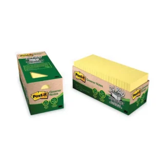Post-it® Greener Notes Original Recycled Note Pad Cabinet Pack, 3" x 3", Canary Yellow, 75 Sheets/Pad, 24 Pads/Pack