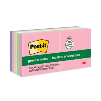 Post-it® Greener Notes Original Recycled Note Pads, Sweet Sprinkles Collection, 3" x 3", 100 Sheets/Pad, 12 Pads/Pack
