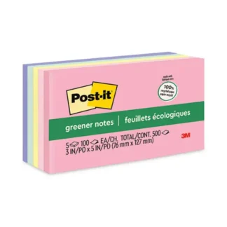 Post-it® Greener Notes Original Recycled Note Pads, 3" x 5", Sweet Sprinkles Collection, 100 Sheets per Pad, 5 Pads Pack