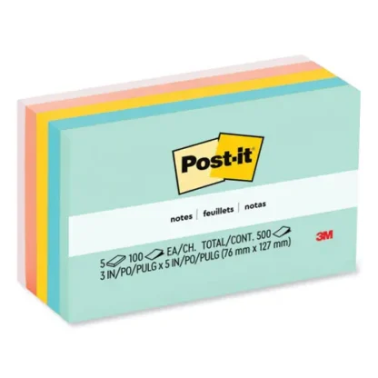 Post-it® Notes Original Pads, Beachside Cafe Collection, 3" x 5", 100 Sheets/Pad, 5 Pads/Pack