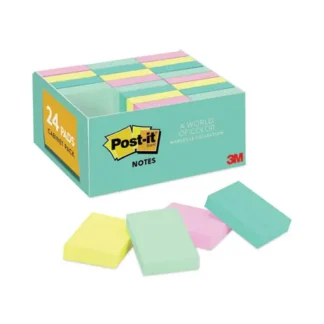 Post-it® Notes Original Pads in Beachside Cafe Collection Colors, 1.38" x 1.88", 100 Sheets per Pad, 24 Pads per Pack