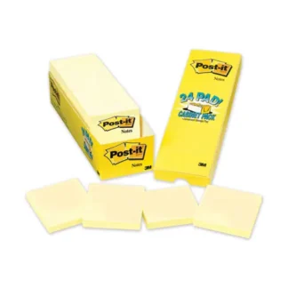 Post-it® Notes Original Pads, Canary Yellow, 3" x 3", 90 Sheets/Pad, 24 Pads/Pack (Cabinet Pack)