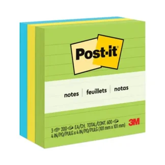 Post-it® Notes Original Pads, Floral Fantasy Collection, Note Ruled, 4" x 4", 200 Sheets/Pad, 3 Pads/Pack