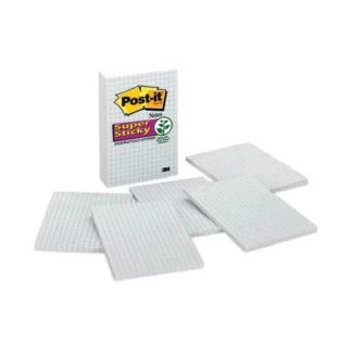 Post-it® Notes Super Sticky Grid Notes, Quad Ruled, 4" x 6", White, 50 Sheets/Pad, 6 Pads/Pack