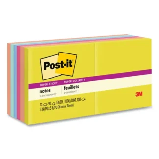Post-it® Notes Super Sticky, Summer Joy Collection, 3" x 3", 90 Sheets per Pad, 12 Pack