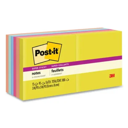Post-it® Notes Super Sticky, Summer Joy Collection, 3" x 3", 90 Sheets per Pad, 12 Pack