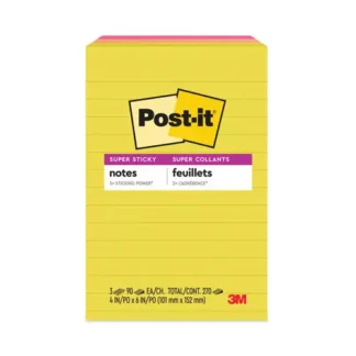 Post-it® Notes Super Sticky Note Pads, Summer Joy Collection, 4" x 6", Ruled, 90 Sheets per Pad, 3-Pack