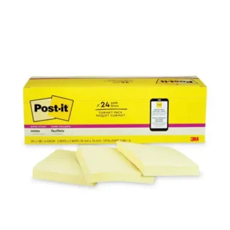 Post-it® Notes Super Sticky Pads, Canary Yellow, 3" x 3", 90 Sheets/Pad, 24 Pads/Pack