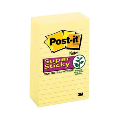 Post-it® Notes Super Sticky Pads, Ruled, 4" x 6", Canary Yellow, 5-Pack