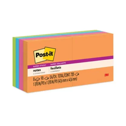 Post-it® Notes Super Sticky Pads, Energy Boost Collection, 2" x 2", 90 Sheets per Pad, 8 Pads per Pack