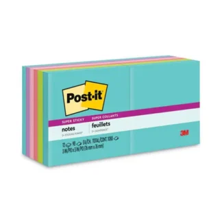 Post-it® Notes Super Sticky Pads, Supernova Neon Colors, 3" x 3", 90 Sheets per Pad, 12 Pads per Pack
