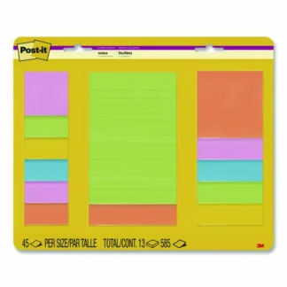 Post-it® Notes Super Sticky Pads in Energy Boost Colors, 13 Pads/Pack, Assorted Sizes and Colors, 45 Sheets per Pad