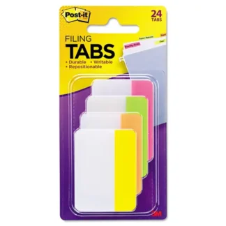 Post-it® Tabs Solid Color Tabs, 1/5-Cut, Assorted Bright Colors, 2" Wide, 24/Pack