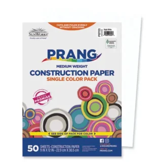 Prang® SunWorks Construction Paper, 9 x 12, Bright White, 50 Sheets, 50 lb Text Weight