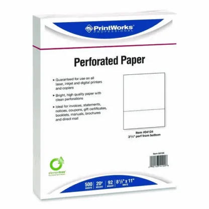 PrintWorks® Professional Perforated Paper, 92 Bright, 8.5 x 11, White, 500 Sheets per Ream, 5 Reams per Carton
