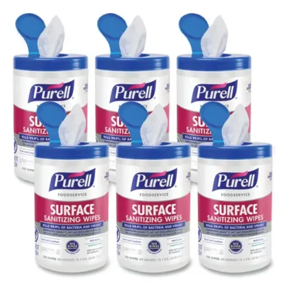 PURELL® Foodservice Surface Sanitizing Wipes, Fragrance-Free, White, 110 Wipes/Canister, 6 Canisters/Carton
