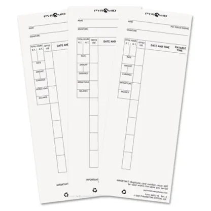 Pyramid Technologies Time Clock Cards for Pyramid Technologies 4000, One Side, 3.5 x 8.5, 100/Pack