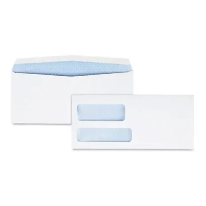 Quality Park™ Double Window Security-Tinted Check Envelope, #9, Commercial Flap, Gummed Closure, 3.88 x 8.88, White, 500/Box