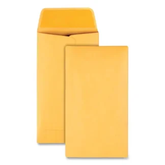 Quality Park™ Kraft Coin and Small Parts Envelope, #6, Square Flap, Gummed Closure, 3.38 x 6, Brown Kraft, 500/Box