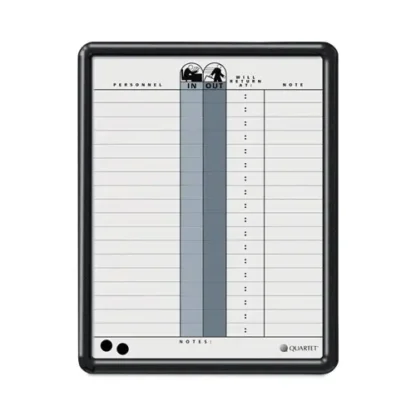 Quartet® Employee In/Out Board, Personnel In/Out Tracking Chart, 11" x 14", White/Gray Surface, Black Plastic Frame