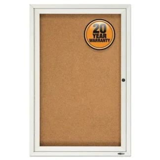 Quartet® Enclosed Indoor Cork Bulletin Board with One Hinged Door, 24" x 36", Tan Surface, Satin Aluminum Frame