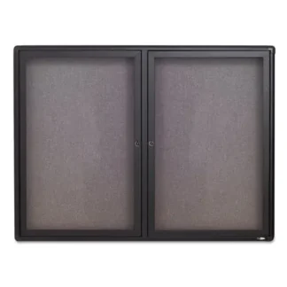 Quartet® Enclosed Indoor Fabric Bulletin Board with Two Hinged Doors, Gray Fabric, Graphite Gray Aluminum Frame, 48" x 36"