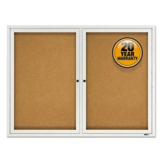 Quartet® Enclosed Outdoors Bulletin Board with Two Doors, Anodized Aluminum Frame, Tan Cork Surface, 48" x 36"