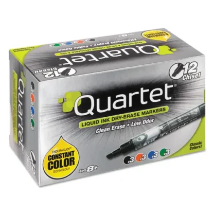 Quartet® EnduraGlide Dry Erase Marker, Broad Chisel Tip, Four Assorted Colors, 12/Set