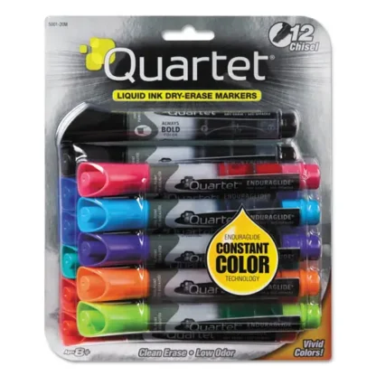 Quartet® EnduraGlide Dry Erase Marker, Broad Chisel Tip, Nine Assorted Colors, 12/Set