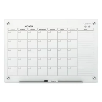 Quartet® Infinity Magnetic Glass Calendar Board, Monthly Planning/Scheduling, 48" x 36", White Surface