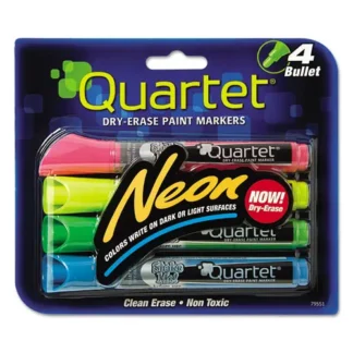 Quartet® Neon Dry Erase Marker Set, Broad Bullet Tip, Assorted Colors, 4/Set