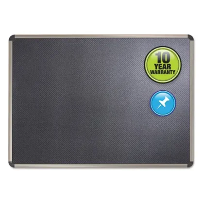 Quartet® Prestige Euro Style Black Embossed Foam Bulletin Board, Euro Titanium Aluminum Frame, 48" x 34.44"
