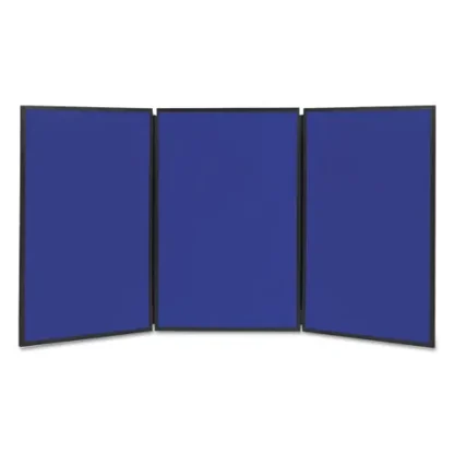 Quartet® Show-It! Three-Panel Display System, Blue/Gray Surface, Black PVC Frame