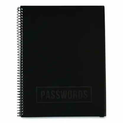 RE-Focus The Creative Office Password Log Book, Large, Black Cover, Spiral Bound, 48 Sheets, 10 x 7.5 Inches