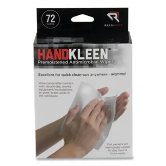 Read Right® HandKleen Premoistened Antibacterial Wipes, Unscented, White, 72 Wipes/Box