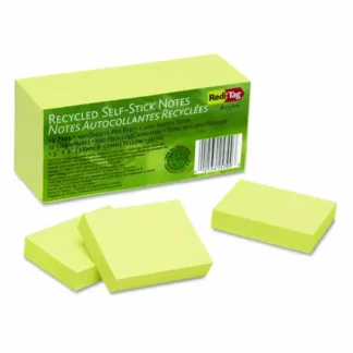 Redi-Tag® 100% Recycled Self-Stick Notes, Yellow, 12 Pads/Pack