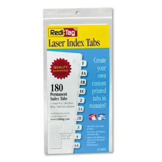 Redi-Tag® Laser Printable Index Tabs, White, 0.44" Wide, 180/Pack