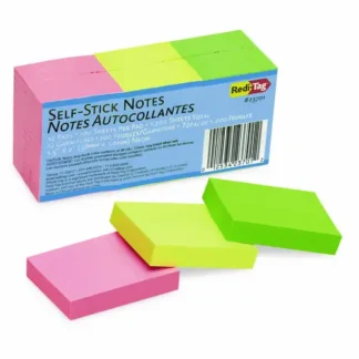 Redi-Tag® Self-Stick Notes, Assorted Neon Colors, 100 Sheets/Pad, 12 Pads/Pack