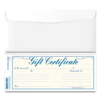 Rediform® Gift Certificates with Envelopes, Blue/Gold with Blue Border, 25/Pack