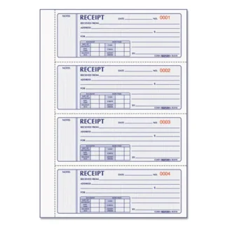 Rediform® Money Receipt Book, Hardcover, Three-Part Carbonless, 7 x 2.75, 4 Forms/Sheet, 200 Forms Total