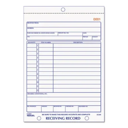Rediform® Receiving Record Book, Three-Part Carbonless, 5.56 x 7.94, 50 Forms Total