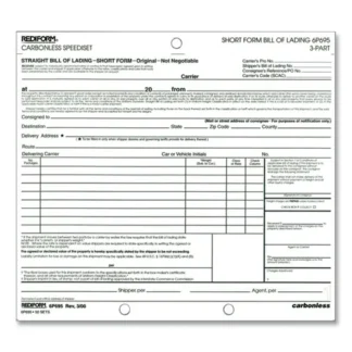 Rediform® Speediset Bill of Lading, Short Form, Three-Part Carbonless, 7 x 8.5, 50 Forms Total
