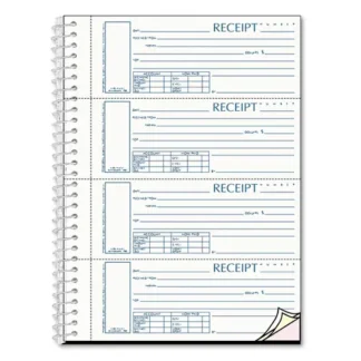 Rediform® Spiralbound Unnumbered Money Receipt Book, Three-Part Carbonless, 7 x 2.75, 4 Forms/Sheet, 120 Forms Total