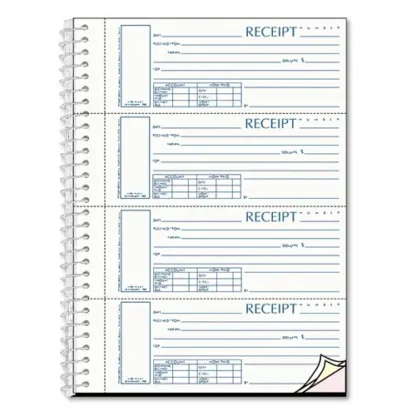 Rediform® Spiralbound Unnumbered Money Receipt Book, Three-Part Carbonless, 7 x 2.75, 4 Forms/Sheet, 120 Forms Total