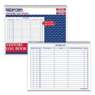Rediform® Visitors Log Book, Blue/White/Red Cover, 50 Sheets, 11 x 8.5 Inches