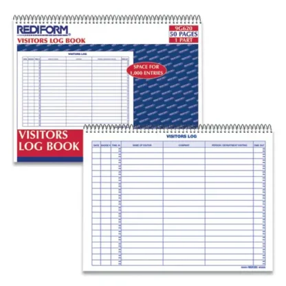 Rediform® Visitors Log Book, Blue/White/Red Cover, 50 Sheets, 11 x 8.5 Inches