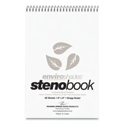 Roaring Spring® Enviroshades Steno Notepad, Gregg Rule, 80 Gray Sheets, 6" x 9", 4/Pack
